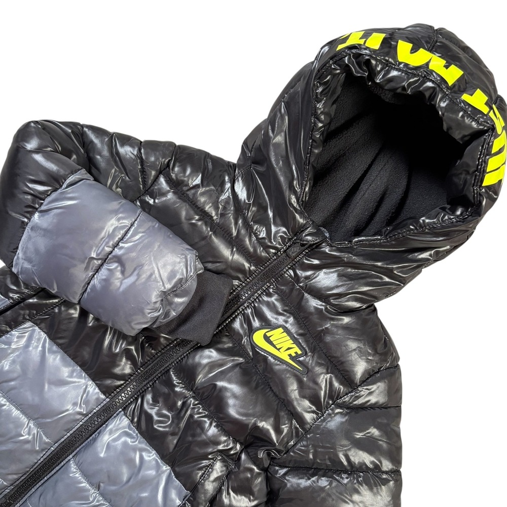 Nike Kids Puffer Jacket in Black with Neon Yellow Accents